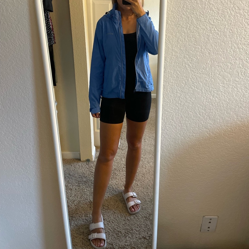 Convertible blue Columbia rain jacket